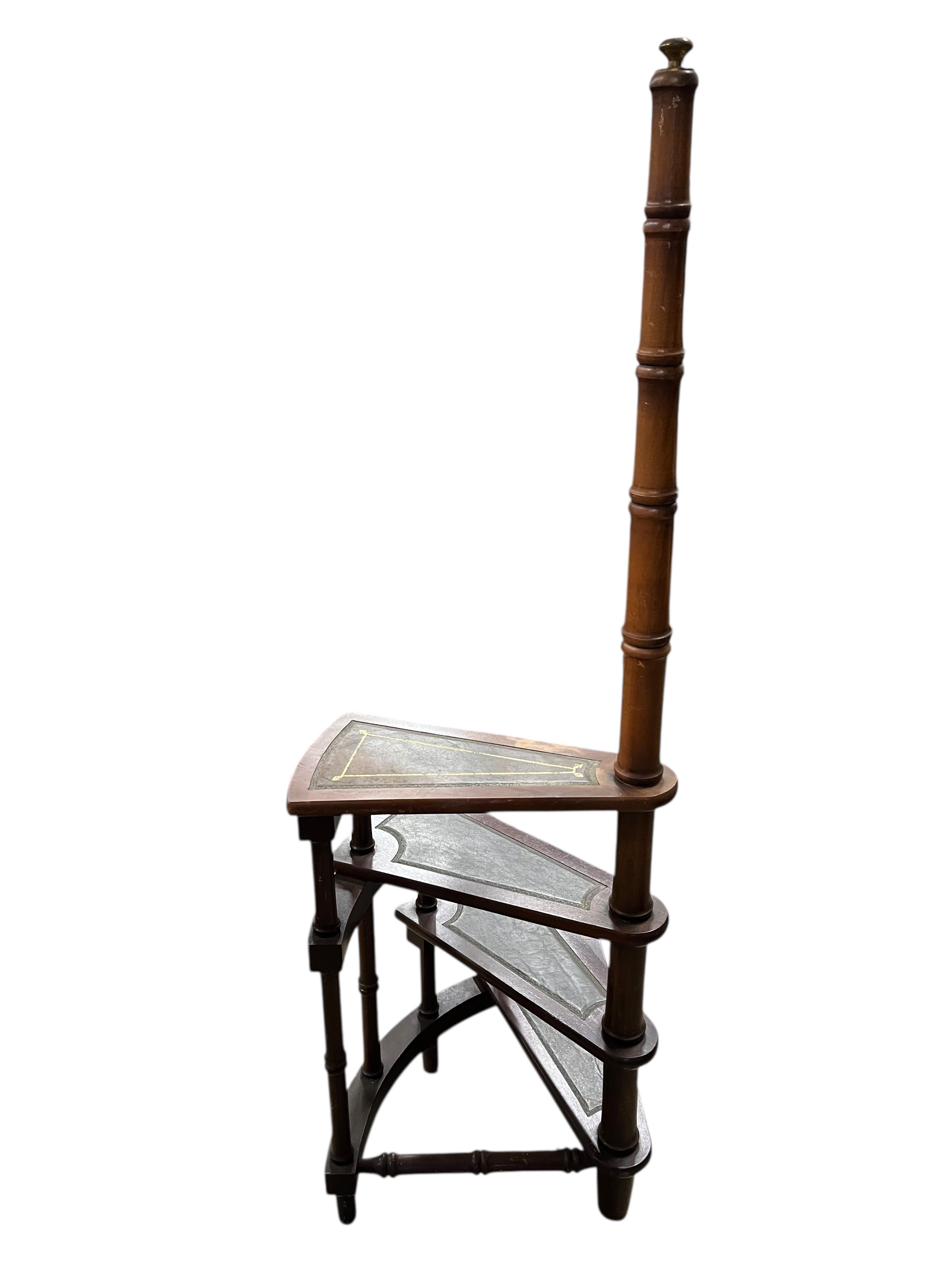 A reproduction mahogany four tread library steps, height 156cm